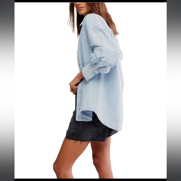 Free People NWOT Ashley Denim Shirt Size Medium in Classic Blue Wash - Picture 6 of 16